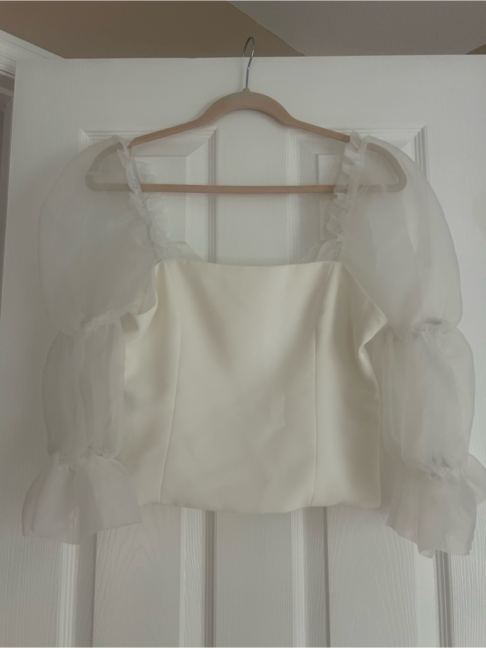 Amanda Uprichard Ivory Puff Sleeve Crop Top